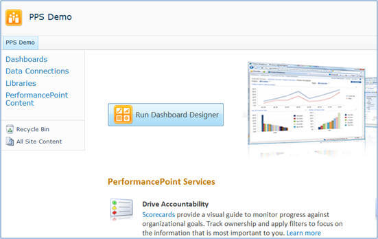 click on Run Dashboard Designer button to launch PerformancePoint Dashboard Designer