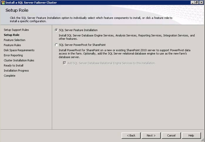 SQL Server Feature Installation options
