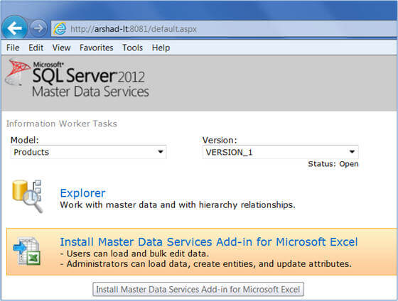 Install Master Data Services (MDS) Add-in for Microsoft Excel