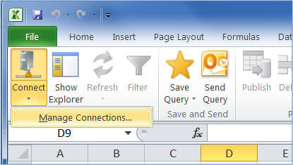 Manage Connections menu option on the MDS ribbon in Excel