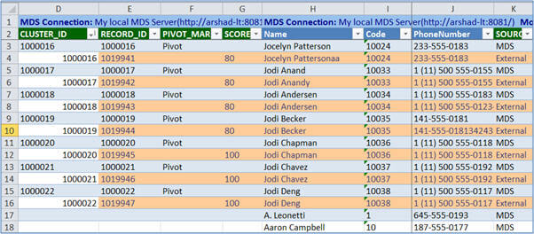 Matching operation by the DQS Server in the MDS Excel Add-in