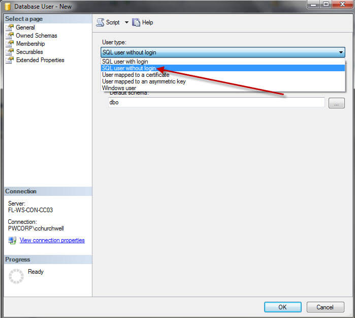 Creating new Contained SQL Server Users in SQL Server Managment Studio