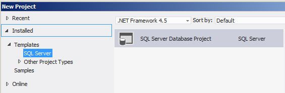 Microsoft SQL Server Data Tools New Project Interface
