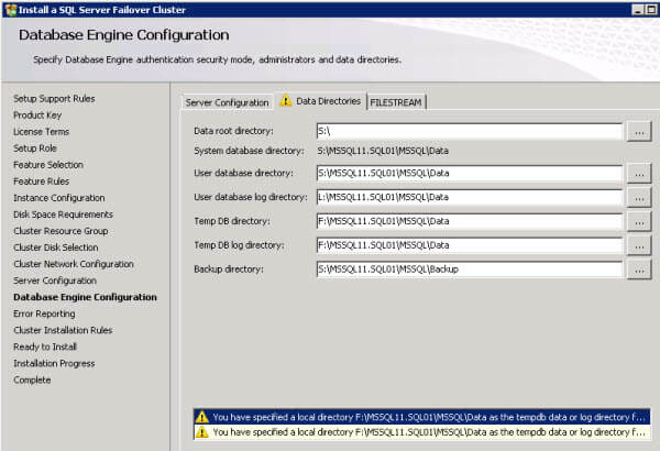 Install a SQL Server Failover Cluster - Database Engine Configuration