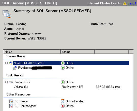 It is possible that the SQL Server resource and the SQL Agent resource fail to come up on the second cluster node