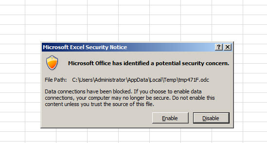 There is a Microsoft Excel Security Notice