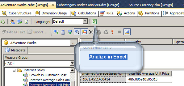 you have also a nice icon to open your SSAS project directly in Excel 