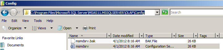 Configuration path of Microsoft SQL Server\MSAS\OLAP\Config for the msmdsrv file