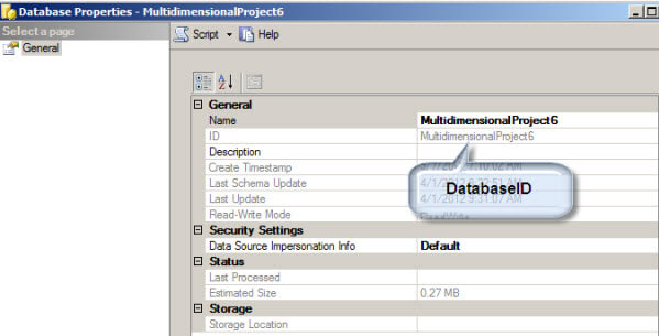 Determine the DatabaseID in the database properties