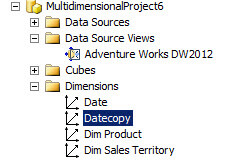 Verify the dimension is added in the SQL Server Analysis Services Project