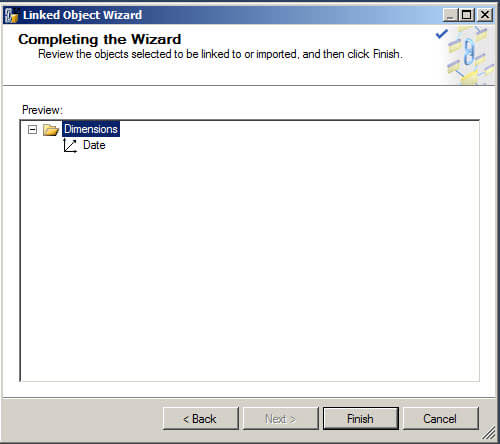 Linked Object Wizard - Completing the Wizard