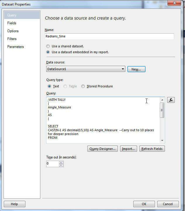 Create dataset on the Query tab in SSRS