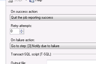 SQL Server Agent Job Step On Success Action and On Failure Action 