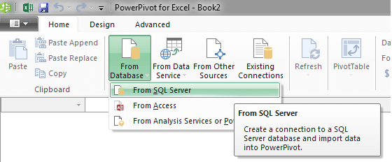 Click From Database and select From SQL Server