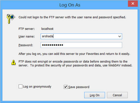 specify the FTP Server name with FTP protocol 