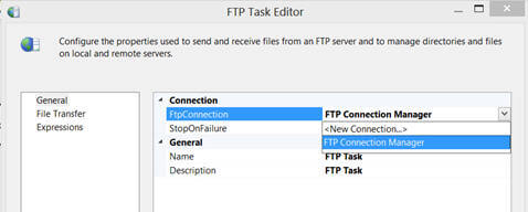 Double click on the FTP task to change its properties in the Editor
