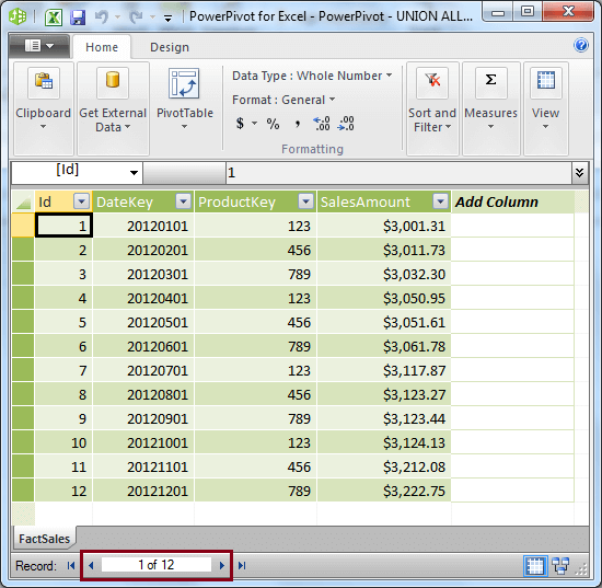 Initial Data Imported into PowerPivot