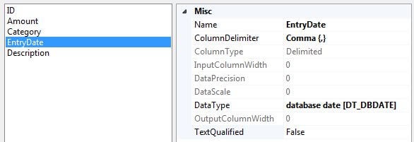 change the data type of the EntryDate column 
