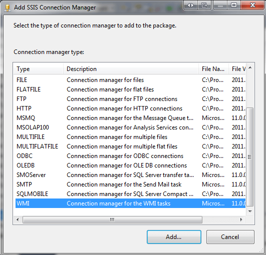 select New Connection and select WMI