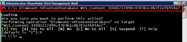 Type the following command to detach a SharePoint content database