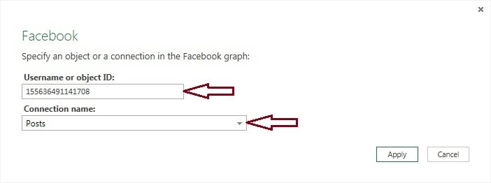 User Name and Connection for Facebook Data Extract