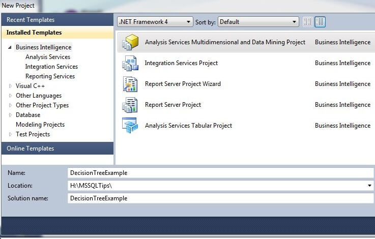 In Visual Studio, create a new Analysis Services Multidimensional and Data Mining Project