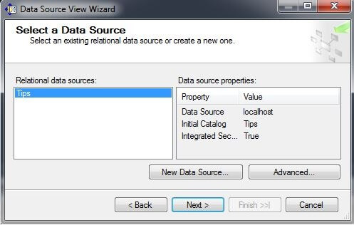 the Select a Data Source page in the Relational data sources window