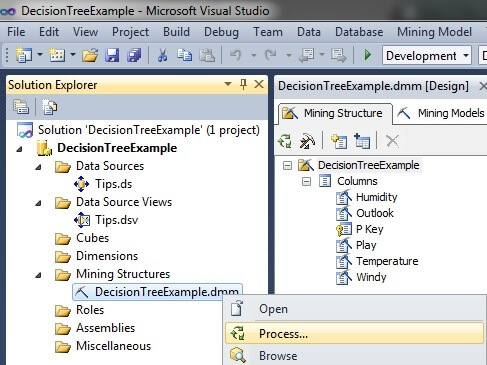 processing the data mining model on the SQL Server Analysis Services server from the Visual Studio project