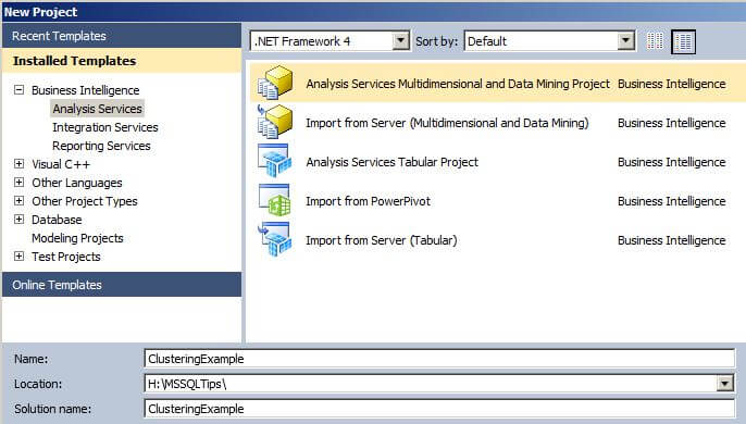  create a new Analysis Services Multidimensional and Data Mining Project