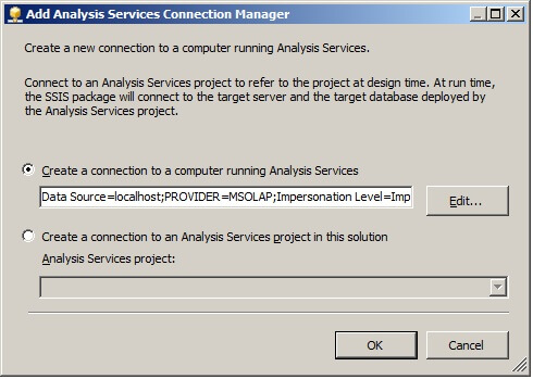 Either method will display the Add Analysis Services Connection Manager.