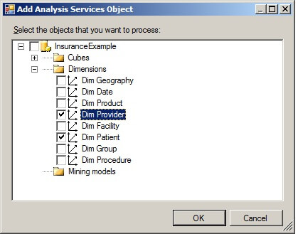 Selecting checkboxes at the dimension level will process the specified dimensions.
