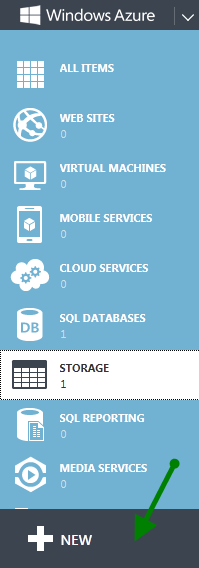 create a storage account from Windows Azure