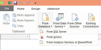 click on the From Database icon and the click on From SQL Server menu item