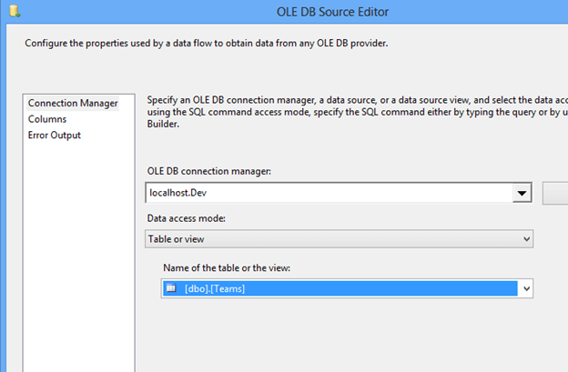 Right click the OLEDB task and choose Edit