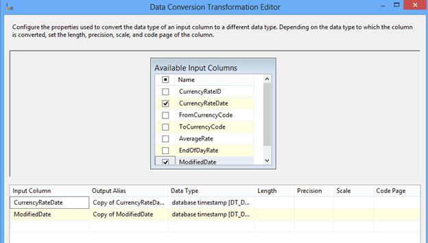 Right click the Data Conversion task and choose Edit