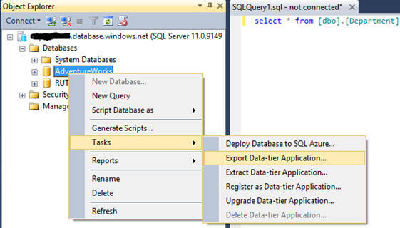 you can even use SQL Server Management Studio (SSMS) to connect to the Windows Azure SQL Database server