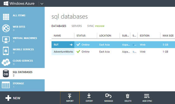 Windows Azure SQL Database - Import