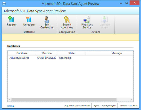 Once you have local or on-premises database registered in SQL Data Sync Agent, you can see it here 