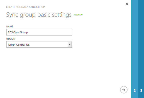 specify the name of the sync group and region where you want this sync group to be created