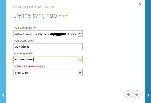 specify one of the databases from the Windows Azure SQL database instance as hub database for this configuration.
