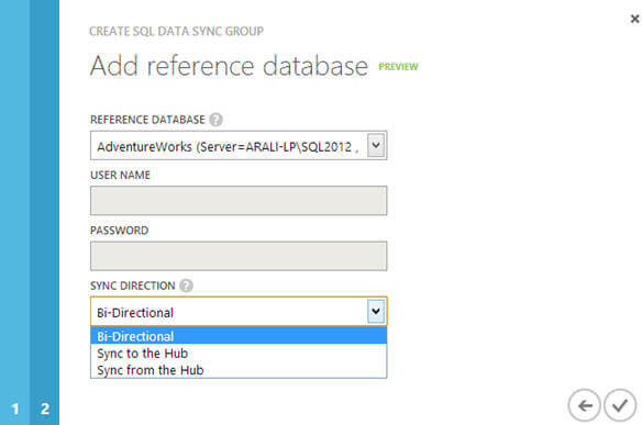 notice on-premises SQL Server database gets listed in the list of reference database 