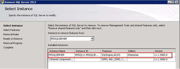 You only need to uninstall the Instance (includes SSIS, SSAS, SSRS, SSDT)