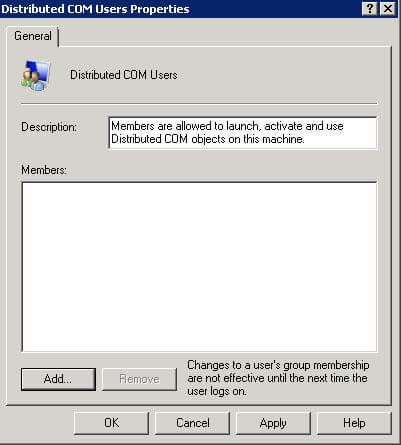 Windows Distributed COM Users Group Properties