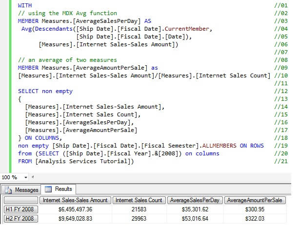 Calculating an average in SQL Server MDX can be accomplished in multiple ways depending on the desired results.