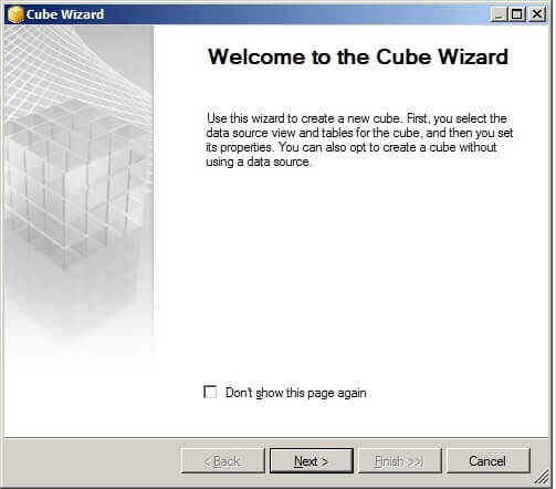 Now we can use the Cube Wizard to create a new cube