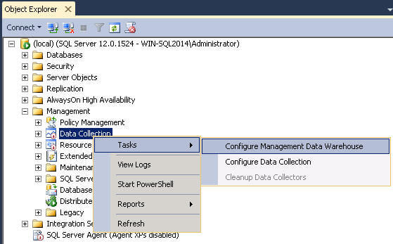 Configure the Management Data Warehouse in SQL Server Management Studio