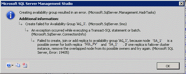 you will receive below error while establishing AG Group from SQL Server Management Studio