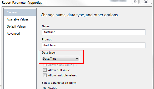 Expand Parameters and double click each parameter and set the Data type as Date/Time