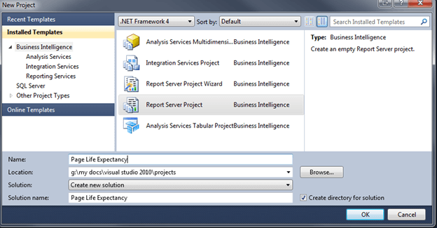 Choose File, New Project. On the New Project dialog choose Report Server Project and name the Project