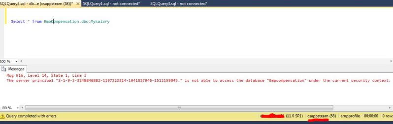 query the cross database EmpCompensation using CsAppsTeam
